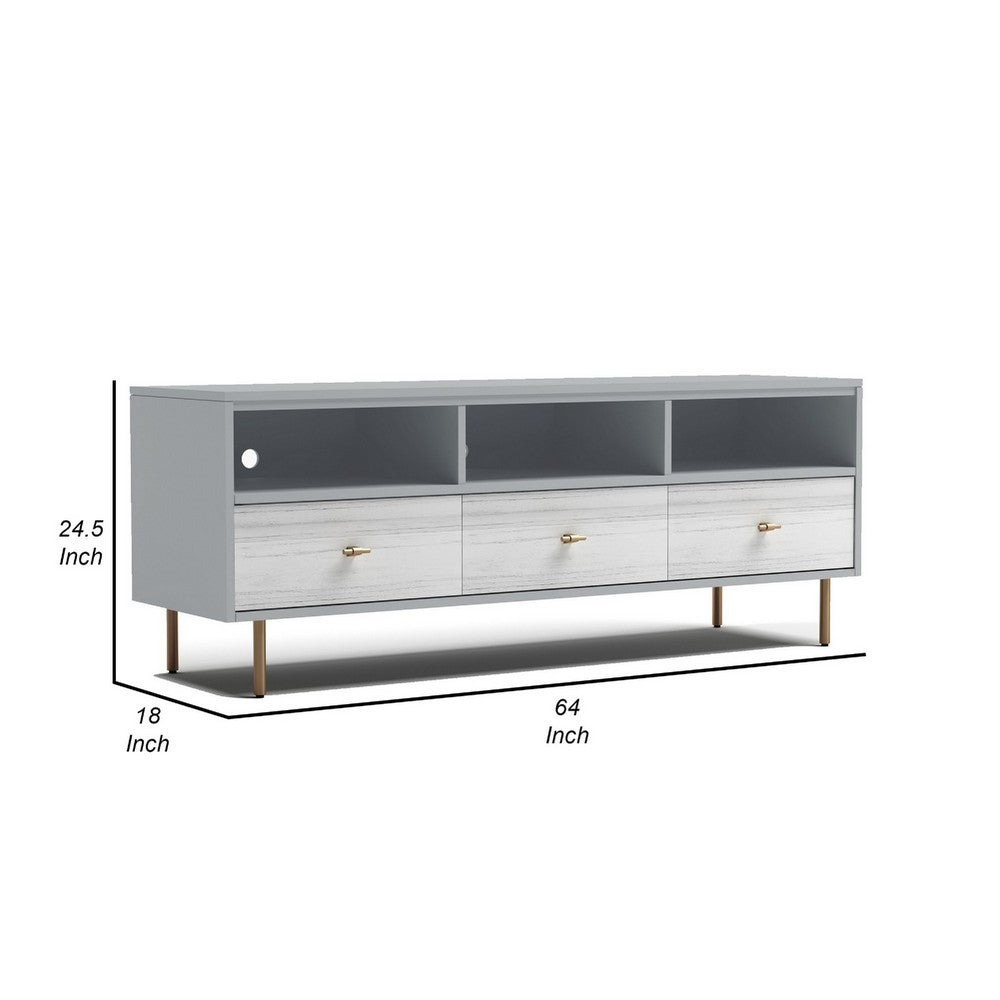 Dap 64" 3 Shelf TV Media Entertainment Console, White, Gray by Casagear Home