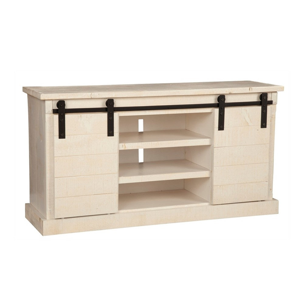 61" TV Media Entertainment Console with Barn Doors, Cream by Casagear Home