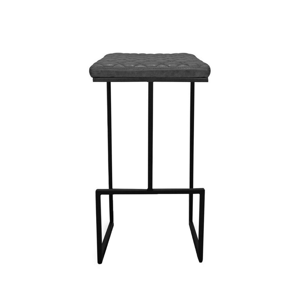 27" Bar Stool, Set of 2, Tufted Seat, Black Faux Leather By Casagear Home