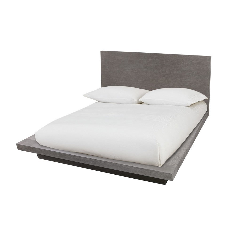 Nels California King Platform Bed, Light Gray Wood, Platform Plinth Base