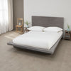 Nels King Size Platform Bed, Light Gray Acacia Wood, Platform Plinth Base