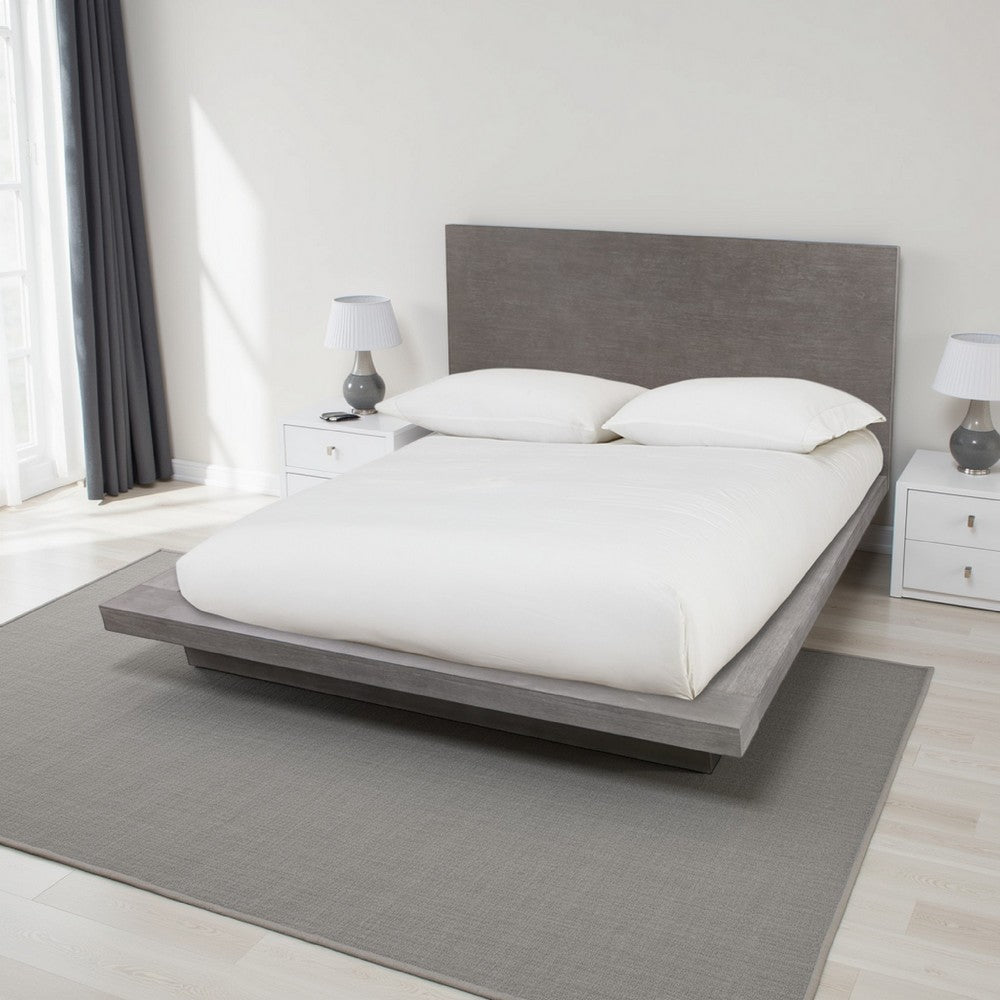 Nels Full Size Platform Bed, Light Gray Acacia Wood, Platform Plinth Base