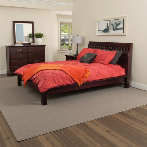 Mox California King Platform Bed, Espresso Wood, Cut Out Headboard Design