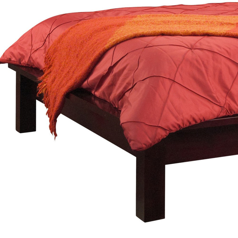 Mox Queen Platform Bed Espresso Brown Wood Cut Out Headboard Block Legs BM299541