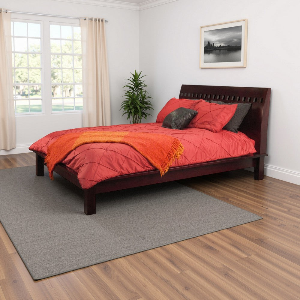 Mox Queen Platform Bed, Espresso Brown Wood, Cut Out Headboard, Block Legs