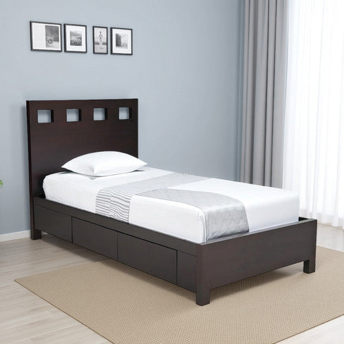 Yee California King Storage Bed, Espresso, 4 Drawers, Cut Out Headboard