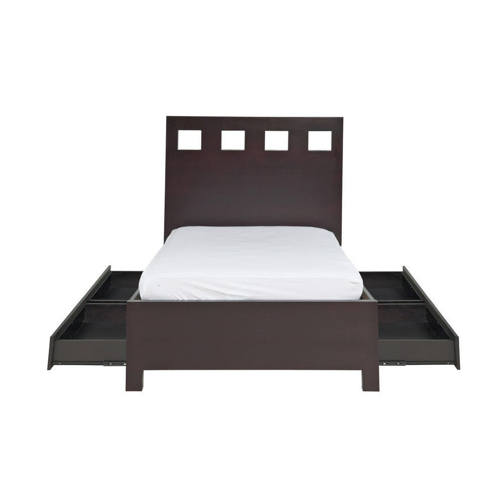 Yee King Storage Bed Espresso Brown Finish 4 Drawers Cut Out Headboard BM299552