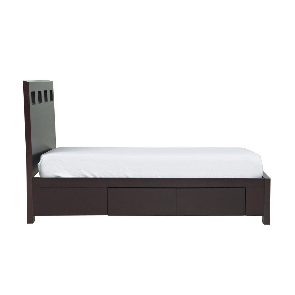 Yee Queen Storage Bed Espresso Brown Finish 4 Drawers Cut Out Headboard BM299553