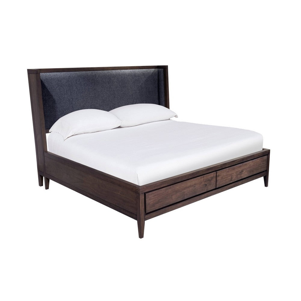 Enzo California King Storage Bed, Upholstered Headboard, Brown Mahogany