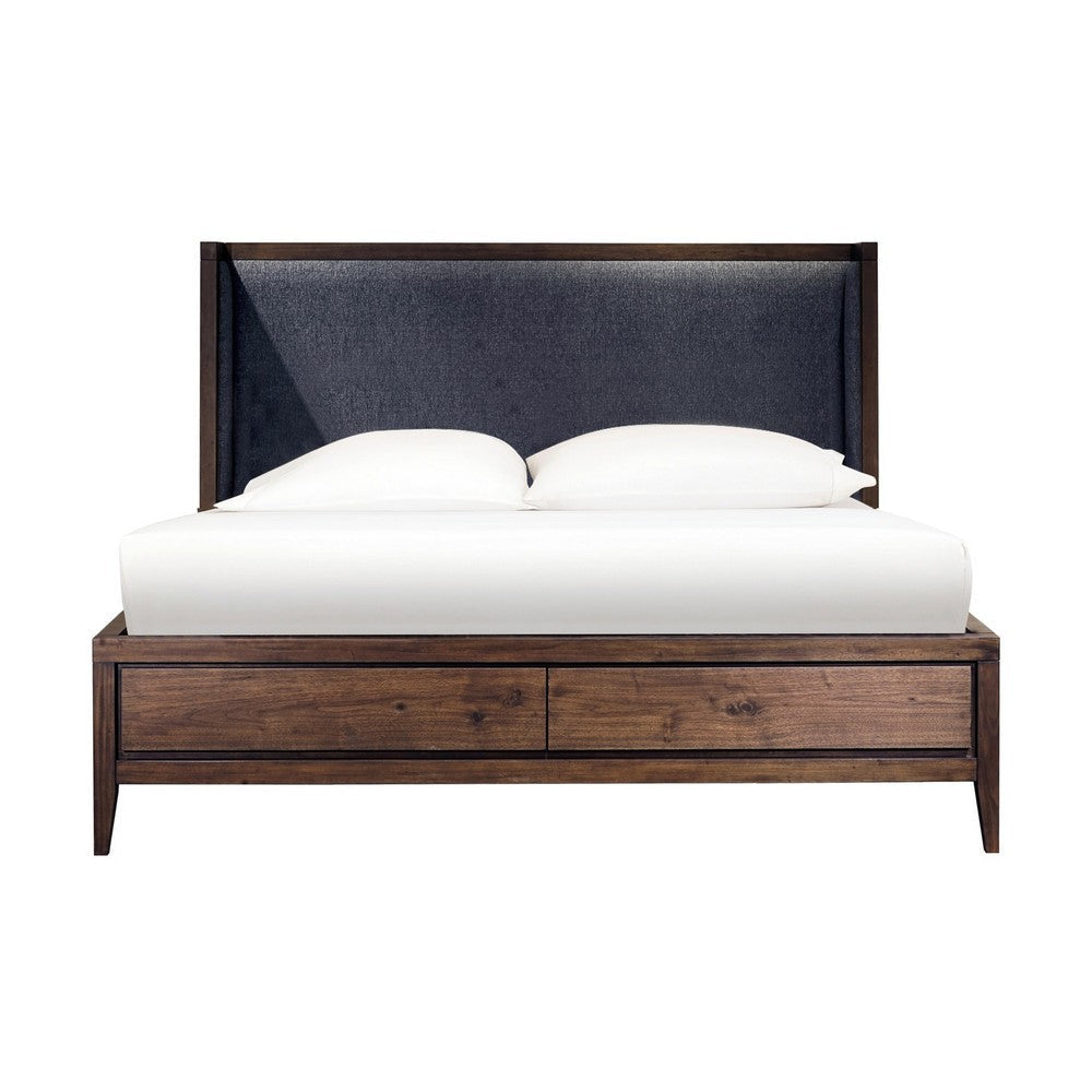 Enzo California King Storage Bed Upholstered Headboard Brown Mahogany BM299557
