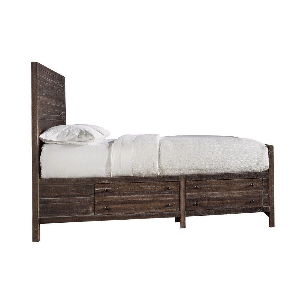Cas California King Storage Bed Plank Panel Headboard Rough Hewn Brown BM299565