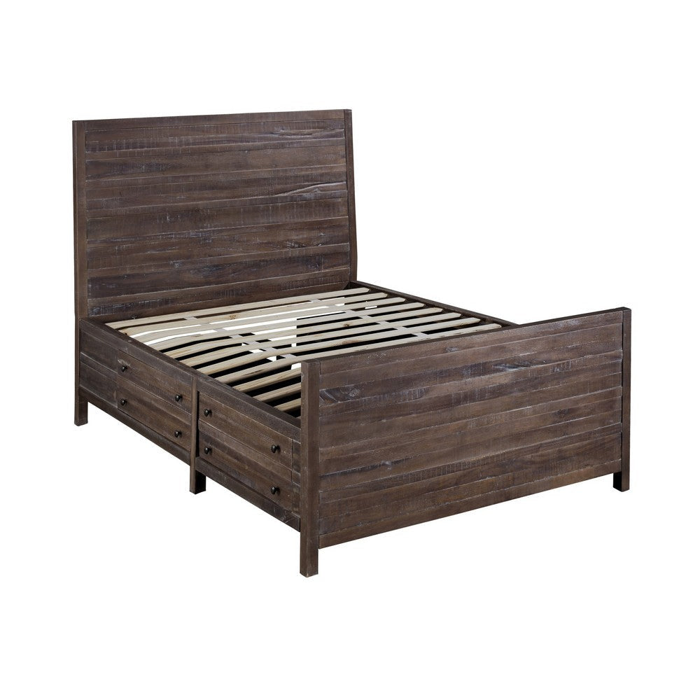 Cas California King Storage Bed Plank Panel Headboard Rough Hewn Brown BM299565