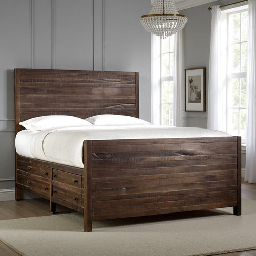 Cas California King Storage Bed, Plank Panel Headboard, Rough Hewn Brown