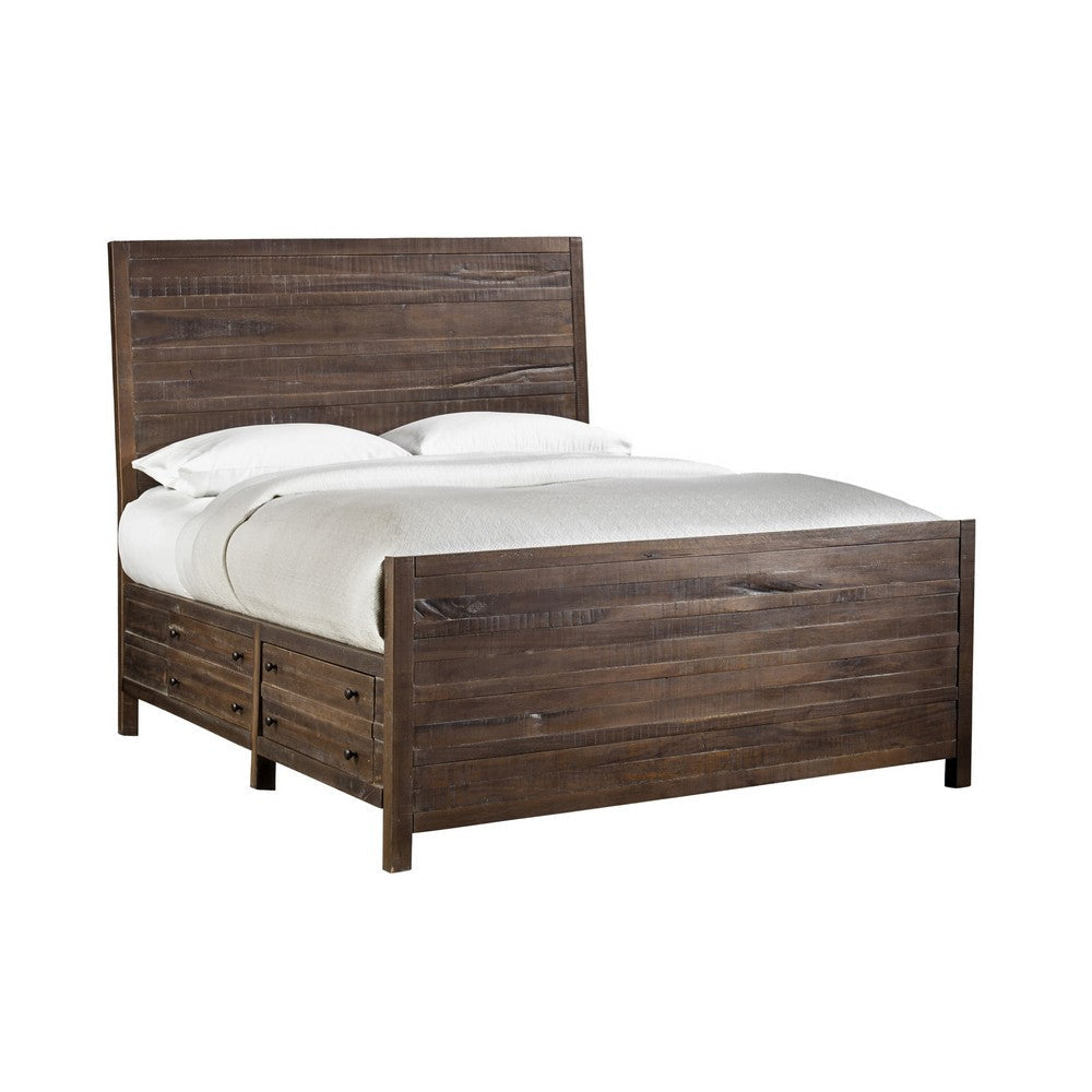Cas California King Storage Bed, Plank Panel Headboard, Rough Hewn Brown