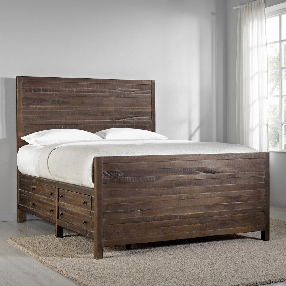 Cas King Size Storage Bed, Plank Panel Headboard, Drawers, Rough Hewn Brown
