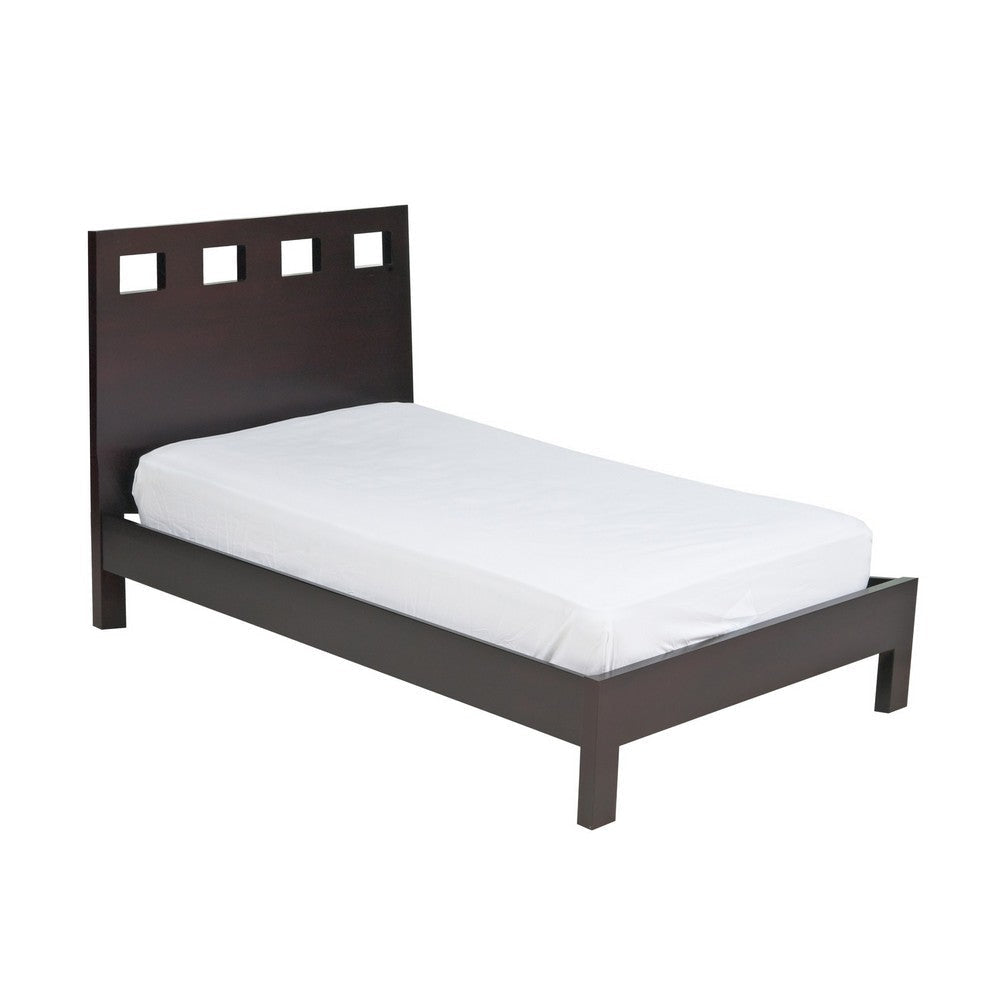 Yee California King Size Platform Bed, Cut Out Panel, Espresso Brown Wood
