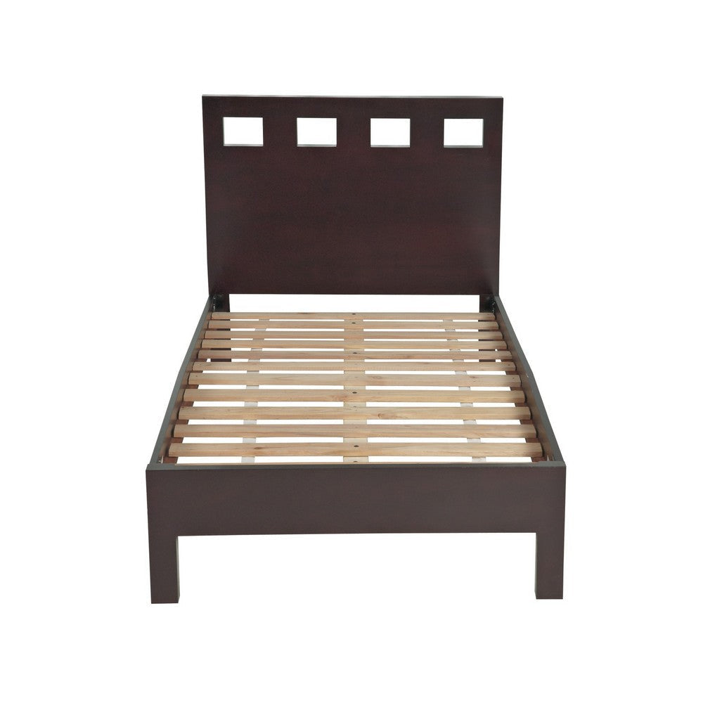 Yee California King Size Platform Bed Cut Out Panel Espresso Brown Wood BM299567