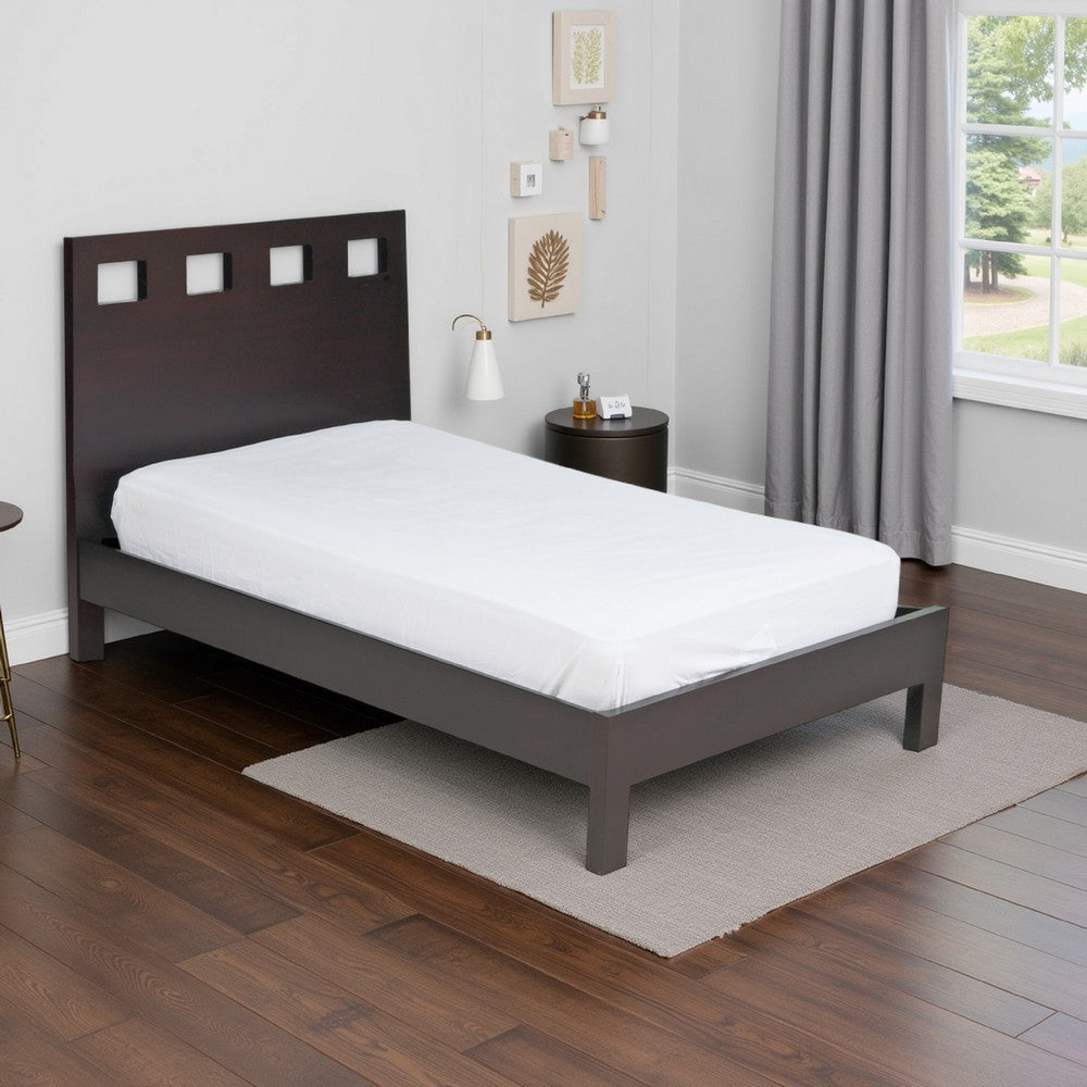 Yee California King Size Platform Bed, Cut Out Panel, Espresso Brown Wood