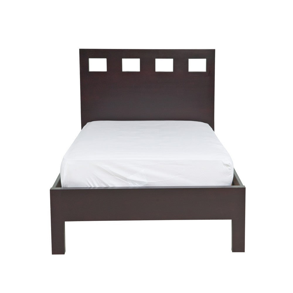 Yee Queen Size Platform Bed Cut Out Panel Headboard Espresso Brown Wood BM299569