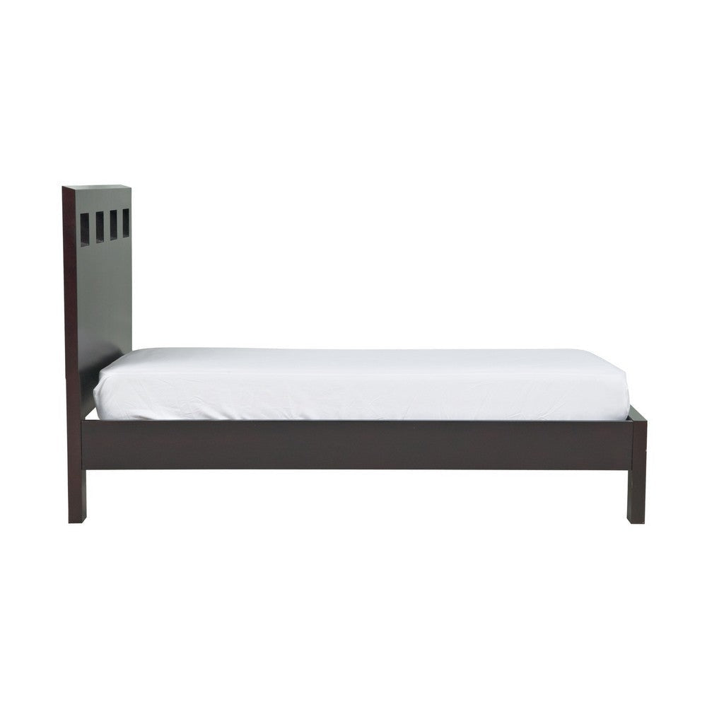 Yee Queen Size Platform Bed Cut Out Panel Headboard Espresso Brown Wood BM299569