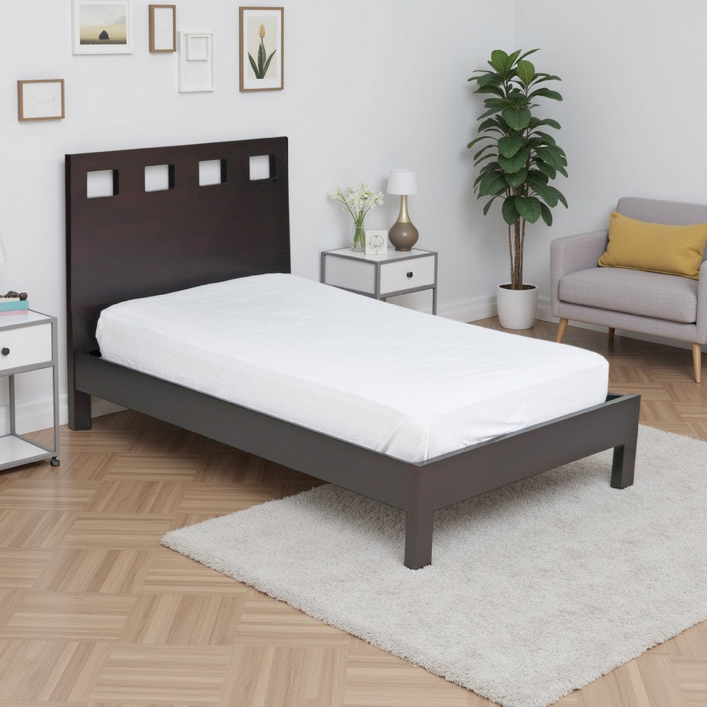 Yee Queen Size Platform Bed, Cut Out Panel Headboard, Espresso Brown Wood