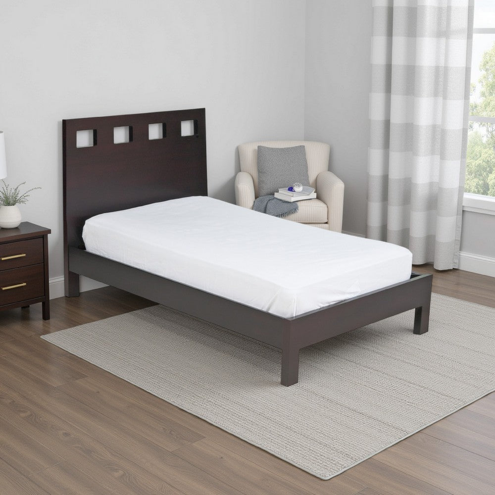 Yee Full Size Platform Bed, Cut Out Panel Headboard, Espresso Brown Wood
