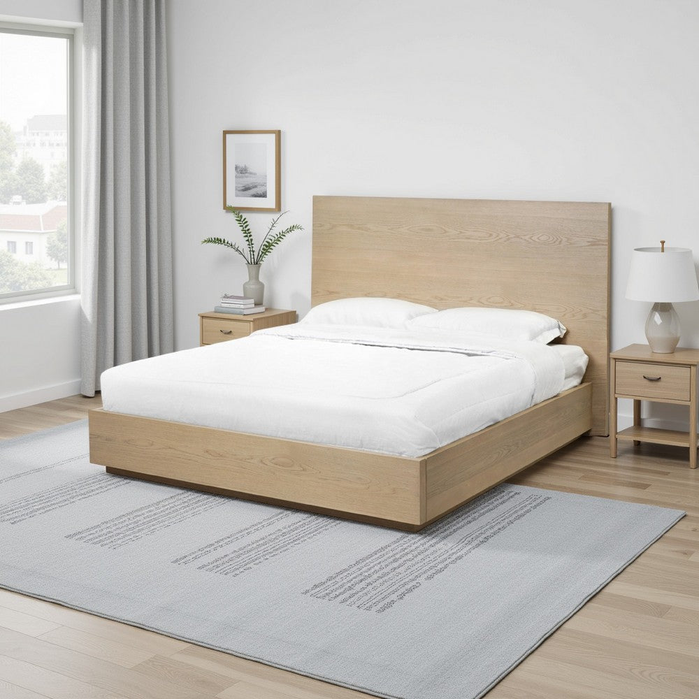 Aziel California King Platform Bed, Panel Headboard, White Oak Brown Finish