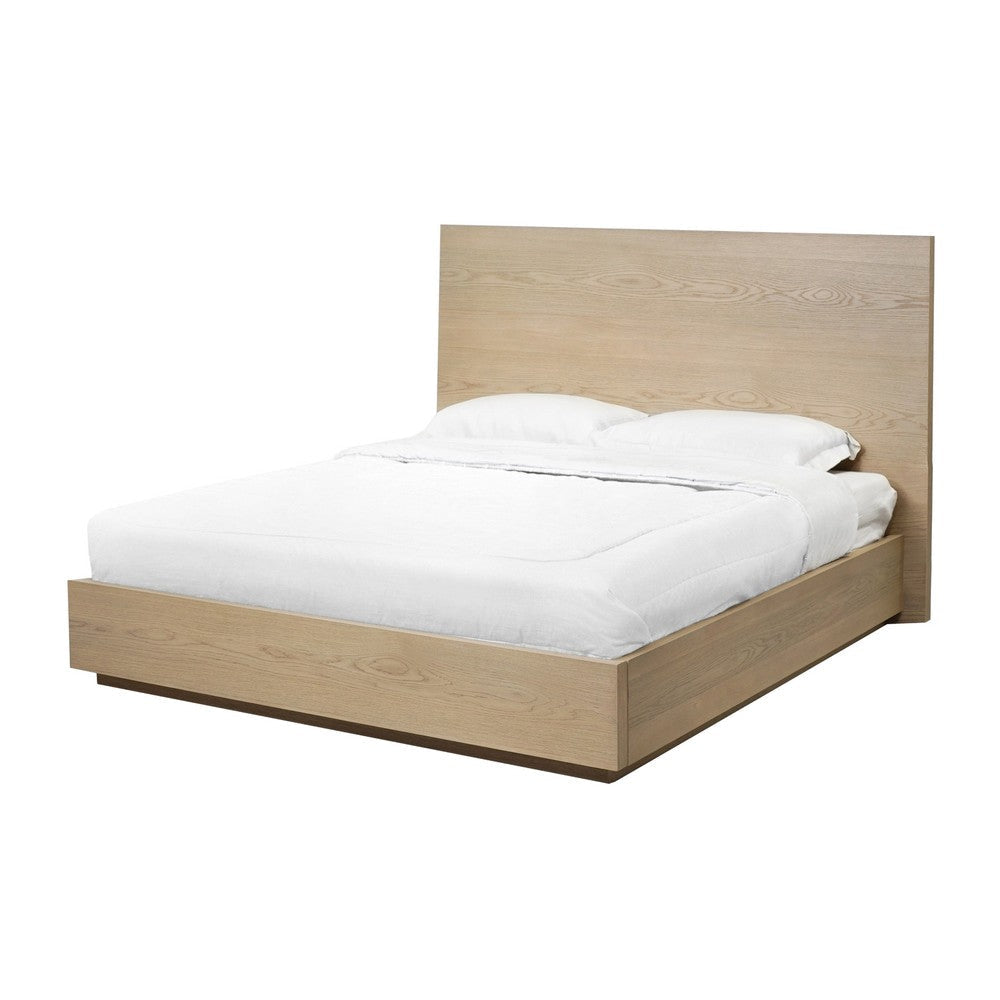 Aziel California King Platform Bed, Panel Headboard, White Oak Brown Finish