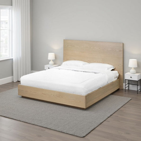 Aziel King Platform Bed, Panel Headboard, Mitered Edges, White Oak Brown