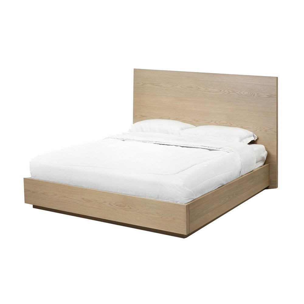 Aziel King Platform Bed Panel Headboard Mitered Edges White Oak Brown BM299584