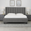 Layla Full Size Platform Bed, Tall Vertical Tufted Shelter Headboard, Gray