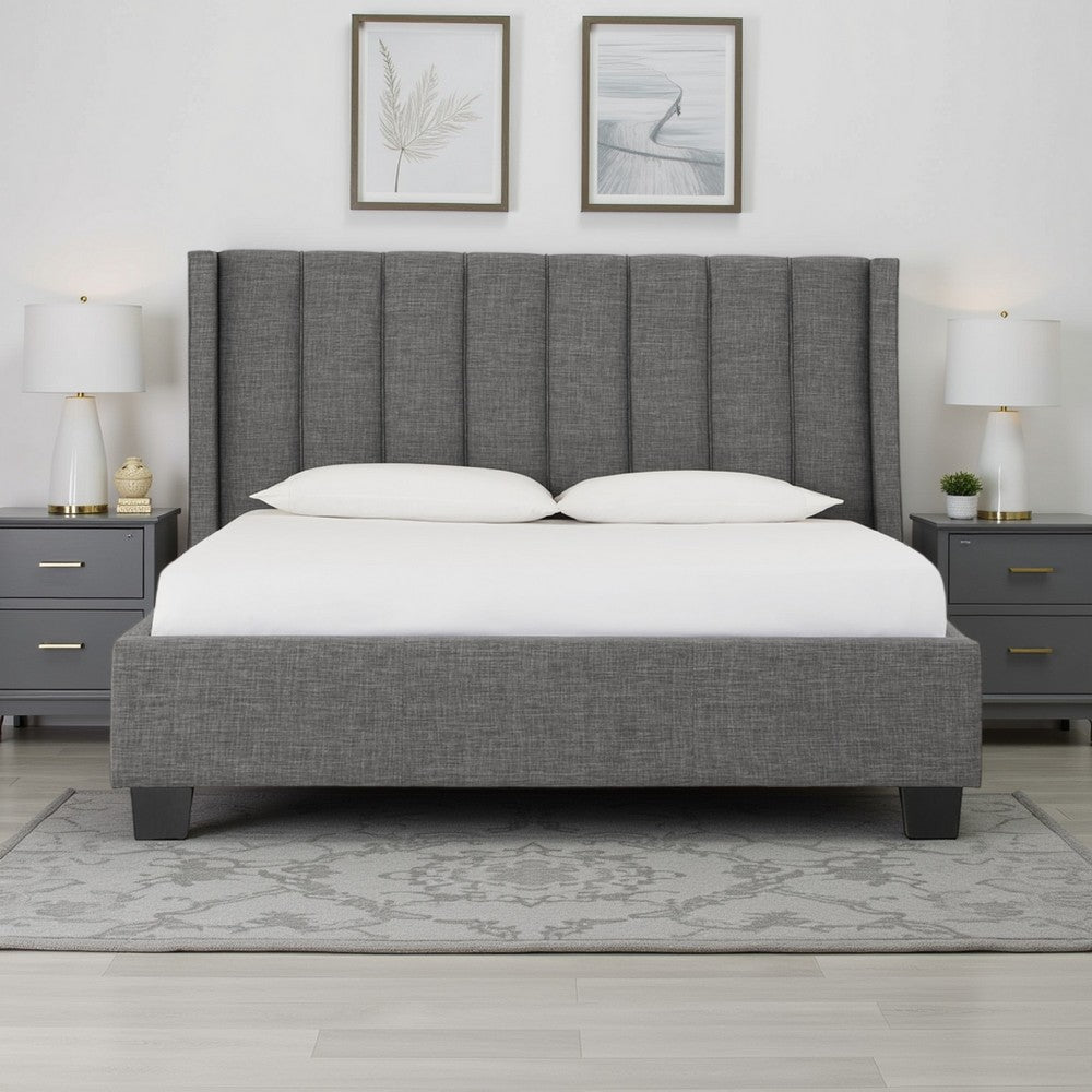 Layla Full Size Platform Bed, Tall Vertical Tufted Shelter Headboard, Gray