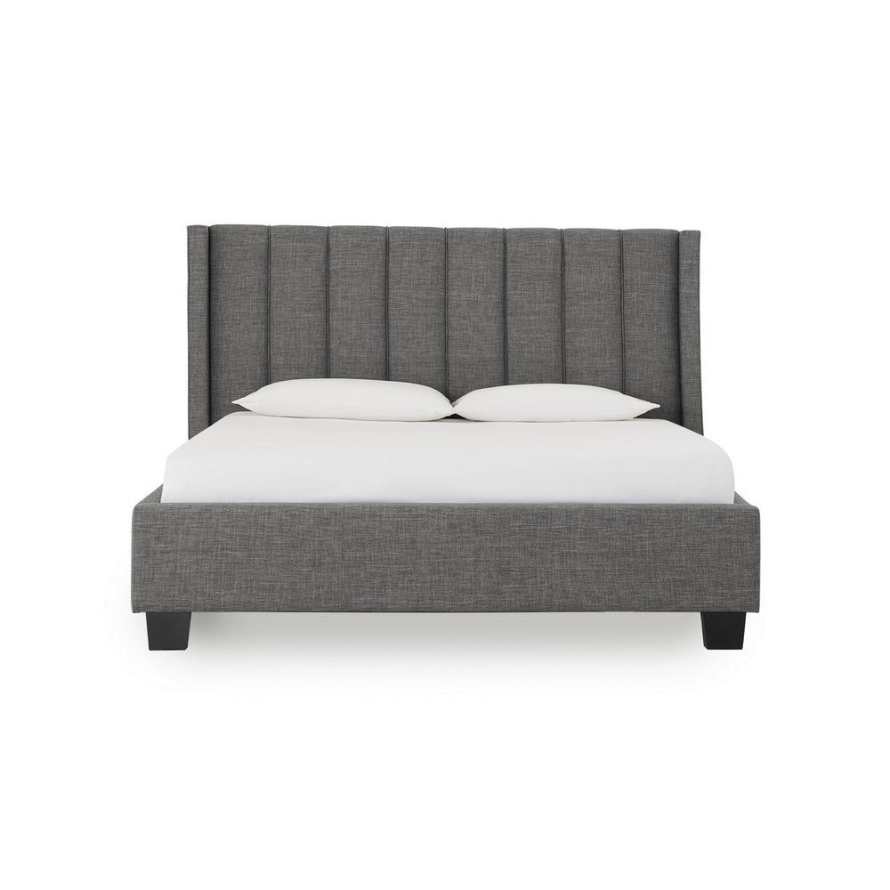 Layla Full Size Platform Bed, Tall Vertical Tufted Shelter Headboard, Gray