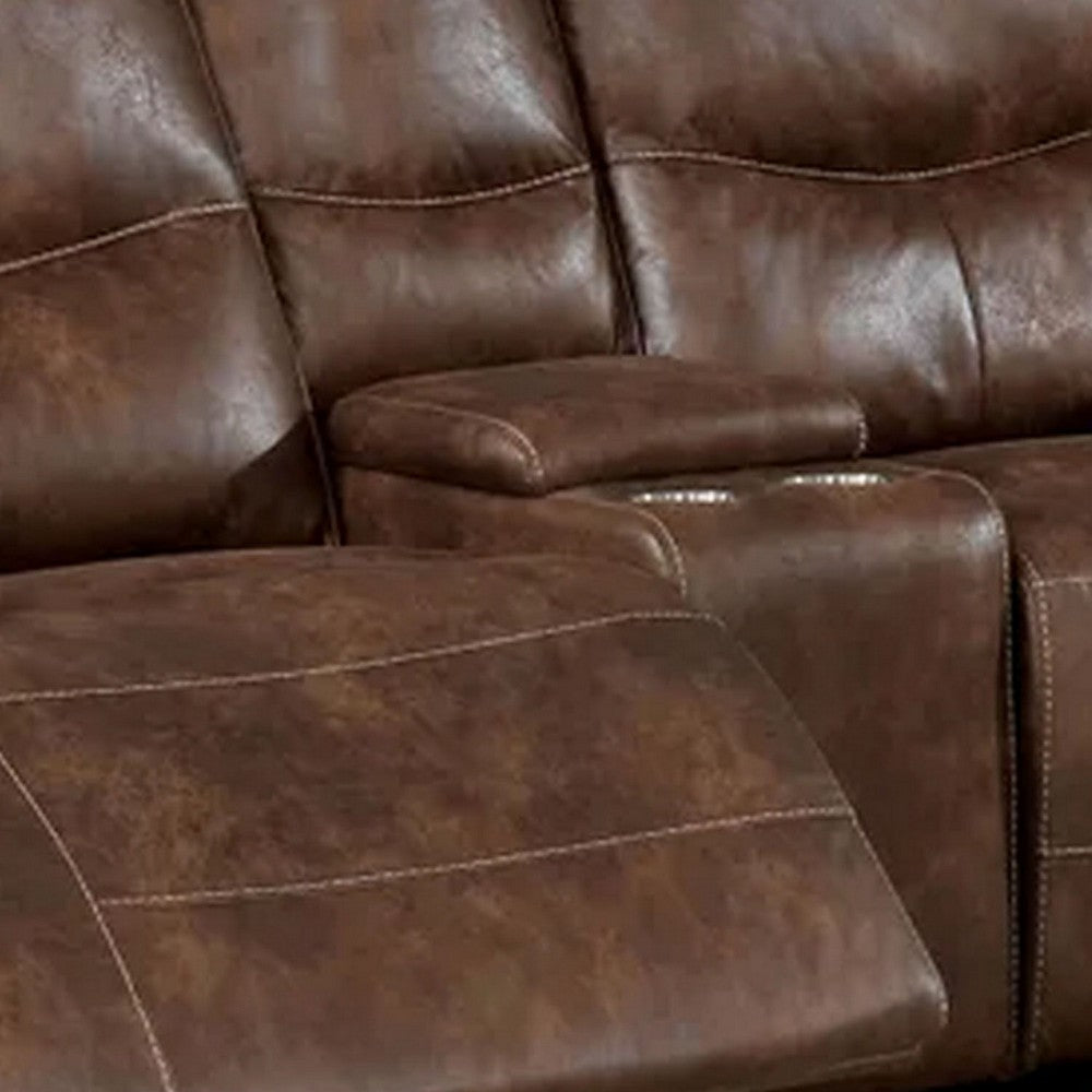 Heli 79 Inch Power Reclining Loveseat Pull Tab Footrest USB Port Brown By Casagear Home BM299600