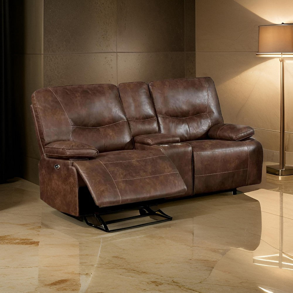 Heli 79 Inch Power Reclining Loveseat Pull Tab Footrest USB Port Brown By Casagear Home BM299600