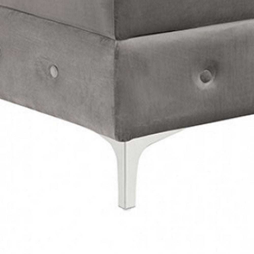 Anzo 32 Inch Square Ottoman Button Tufting Chrome Plated Steel Legs Gray BM299602