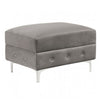 Anzo 32 Inch Square Ottoman, Button Tufting, Chrome Plated Steel Legs, Gray