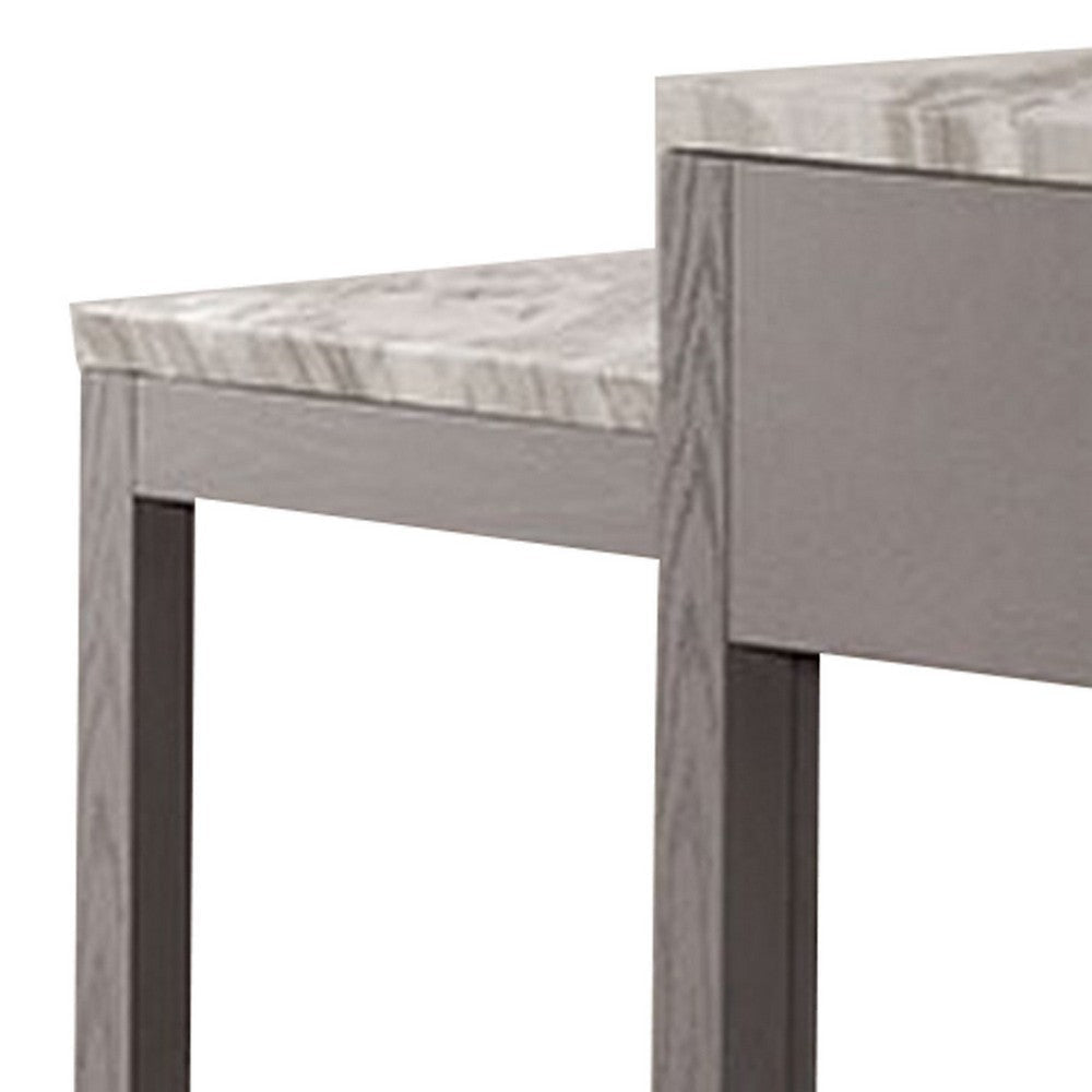 39 Inch Faux Marble Top Table with Felt Lined Storage Drawer Gray White BM299637
