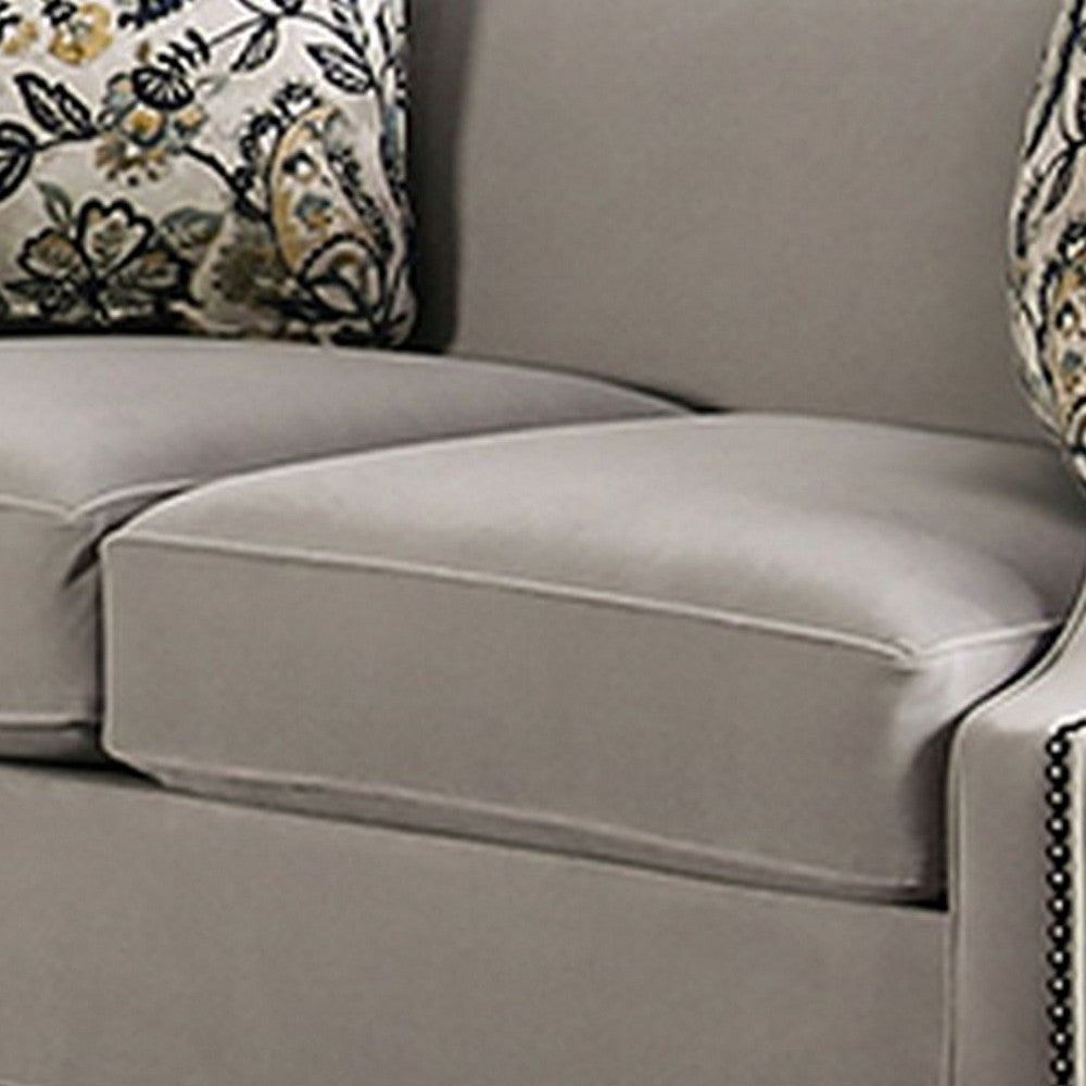 Kiyi 64 Inch Loveseat 4 Pillows Cushion Seating Nailhead Trim Gray BM299666