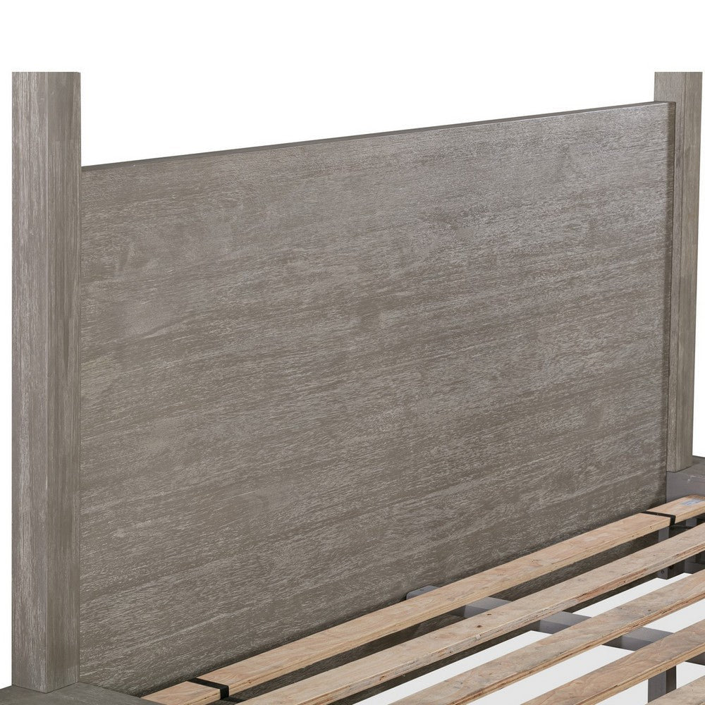 Nels Queen Platform Canopy Bed Low Profile Mitered Edges Mineral Gray