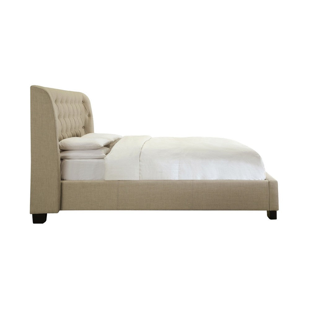 Pax Queen Bed Storage Footboard Button Tufted Upholstery Beige Linen BM299733