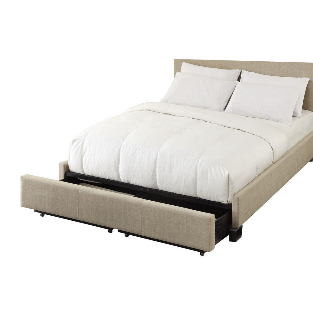 Pax Queen Bed Storage Footboard Button Tufted Upholstery Beige Linen BM299733