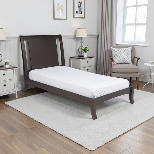 Fang Queen Size Bed, Sleigh Panel Headboard, Espresso Brown Mahogany Wood