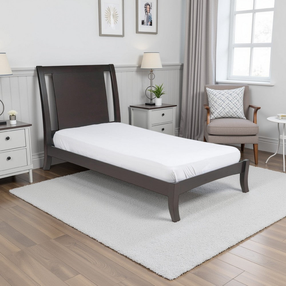Fang Queen Size Bed, Sleigh Panel Headboard, Espresso Brown Mahogany Wood
