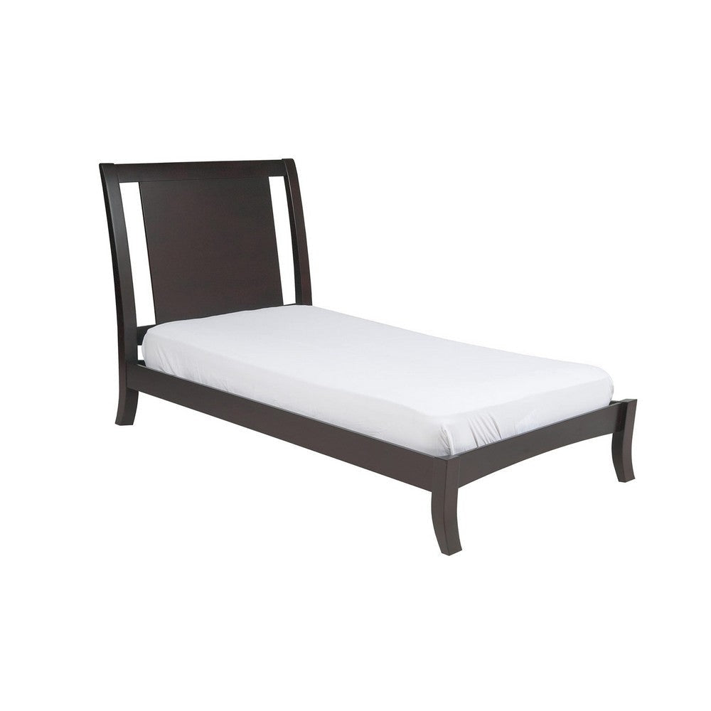 Fang Twin Size Bed, Sleigh Panel Headboard, Espresso Brown Mahogany Wood