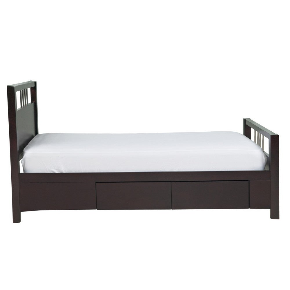 Fang Twin Size Storage Bed Sleigh Headboard 4 Drawers Espresso Brown
