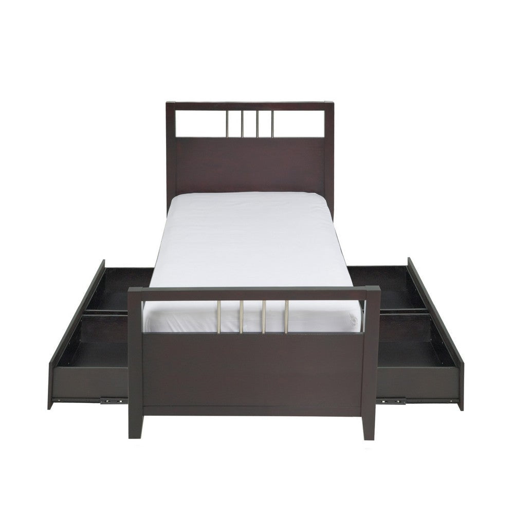 Fang Queen Size Storage Bed Sleigh Headboard 4 Drawers Espresso Brown