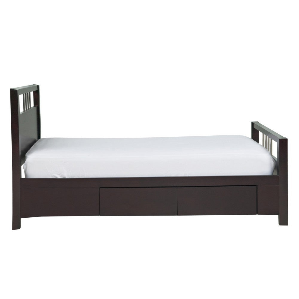Fang Queen Size Storage Bed Sleigh Headboard 4 Drawers Espresso Brown