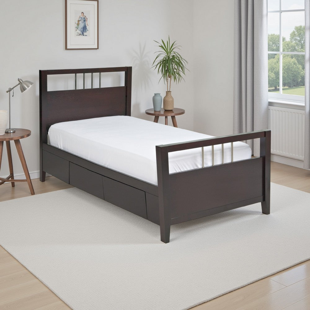 Fang Queen Size Storage Bed, Sleigh Headboard, 4 Drawers, Espresso Brown
