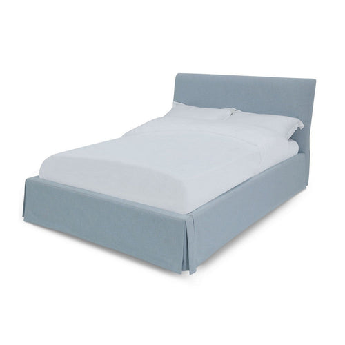 Kayla California King Storage Bed, Gray Linen Upholstery, Skirted Base